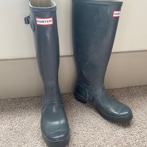Grey Tall Gloss Hunter Rain Boots